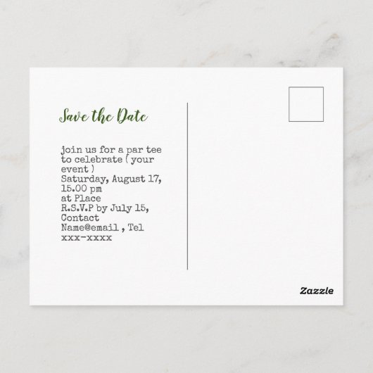 Golf redt de datum met golfbal en t-shirt briefkaart (Achterkant)