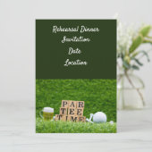 Golf repetitie diner uitnodiging met bal & bier (Staand voorkant)