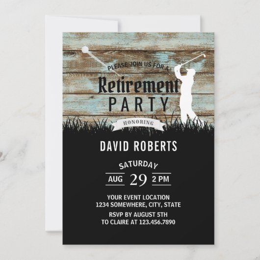  Golf Retirement Party Rustic Barn Wood Kaart (Voorkant)