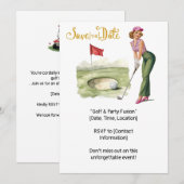 Golf  Retro Golf Chic: Golferende vrouw bij de gre Kaart (Voorkant / Achterkant)