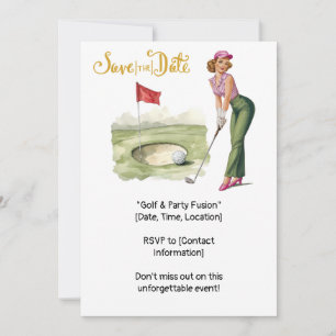Golf  Retro Golf Chic: Vrouwelijke Golfer op de Gr Kaart