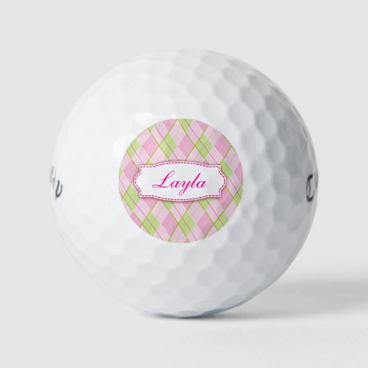 Golf rose plaid personnalisé nommé balles de golf (Devant)