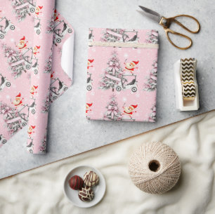 Golf Roze Kerstthema voor Lady Golfer Cadeaupapier