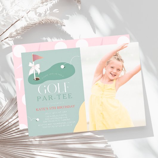 Golf Roze Vlag Strik Foto Meisje Verjaardag Par-Te Kaart
