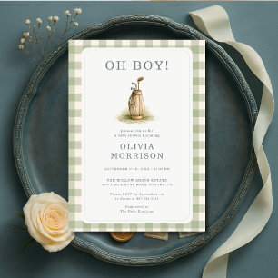 Golf Salie Groen Oh Jongen Geruite Baby Shower Kaart