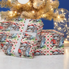 Golf Santa Cat Bag met Kerstachtergrond Cadeaupapier