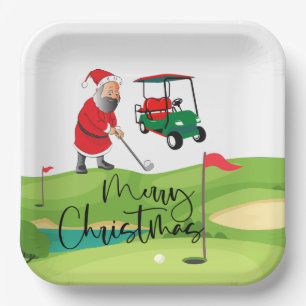 Golf Santa Claus golfer Merry Kerstmis op Green Papieren Bordje