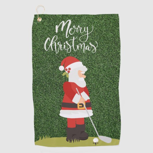 Golf Santa Claus golfer op groene kerst Golfhanddoek (Voorkant)