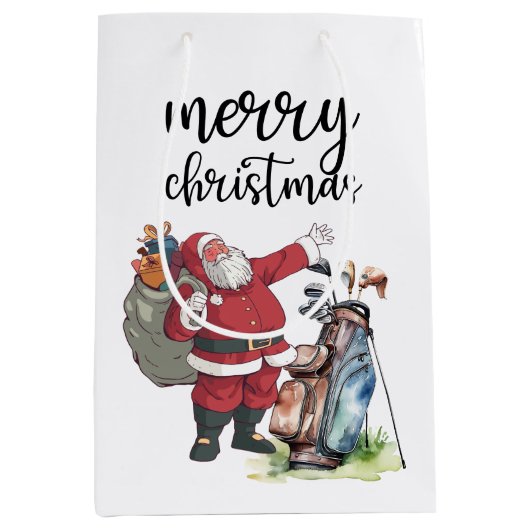 Golf Santa Claus met kerstboom Medium Cadeauzakje (Voorkant)
