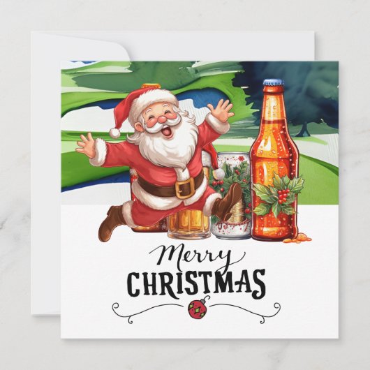 Golf Santa en Bier voor Kerstmis Grappige Golfer Feestdagenkaart (Voorkant)