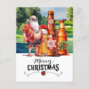 Golf Santa en Bier voor Kerstmis Grappige Zomer Feestdagenkaart