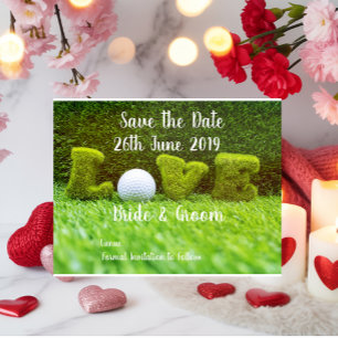 Golf Save datum voor trouwen met golfbal Uitnodiging Briefkaart