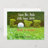 Golf Save de datum voor trouwen met golfbal Uitnodiging Briefkaart (Voorkant / Achterkant)