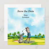 Golf Save the Date feest met golfer Kaart (Voorkant / Achterkant)