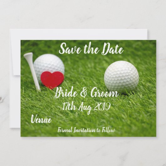Golf Save the date for bruiloft with love and ball Kaart (Voorkant)