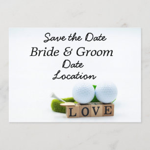Golf Save the Date golf ball and t-shirt with love Kaart
