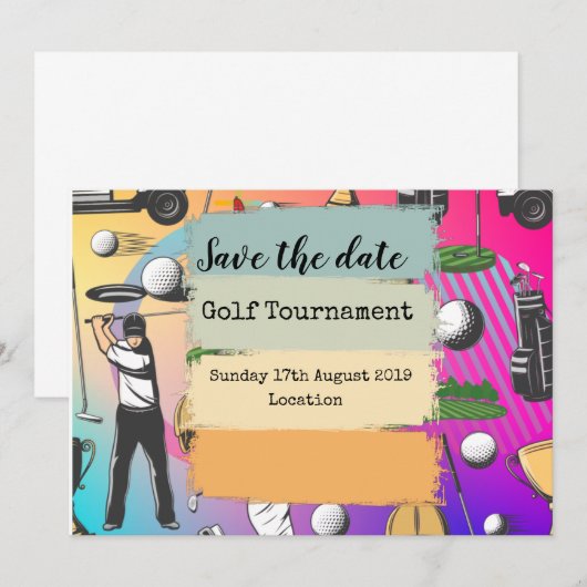 Golf Save the date Golf Tournament kleurful (Voorkant / Achterkant)