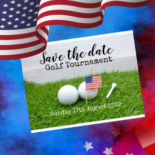 Golf Save the date Golf Tournament with U.S.A.flag Aankondigingskaart