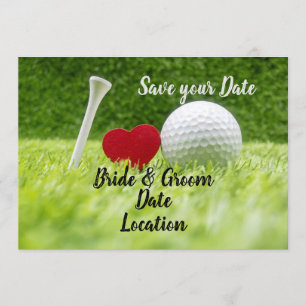 Golf save the date golfbal met liefde kaart