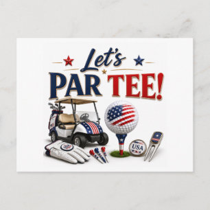 Golf Save the Date met golfbal & Amerikaanse vlag Briefkaart