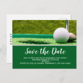 Golf save the date met golfbal en putter briefkaart (Voorkant / Achterkant)