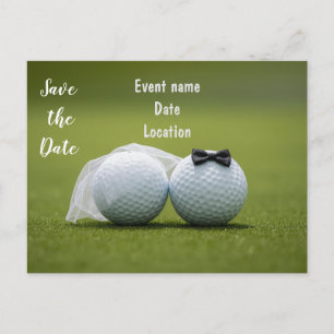 Golf Save the Date met golfballen op Huwelijk Briefkaart