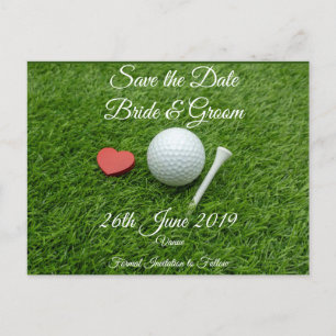 Golf Save the date of bruiloft with golf ball Uitnodiging Briefkaart