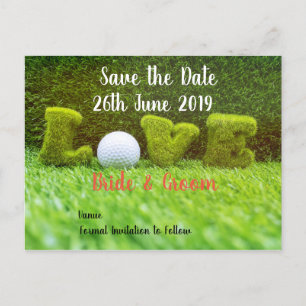 Golf Save the date of bruiloft with golf ball Uitnodiging Briefkaart