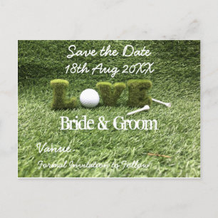 Golf Save the date of bruiloft with golf ball Uitnodiging Briefkaart