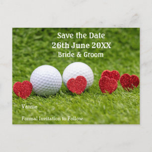 Golf Save the date of bruiloft with red hart Uitnodiging Briefkaart