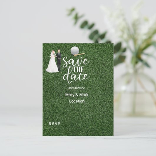 Golf Save the Date Wedding nodigt Golfer uit Briefkaart (Staand voorkant)