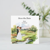 Golf Save the Date Wedding Party Kaart (Staand voorkant)