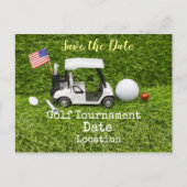 Golf Save the Date with golf ball & American flag Briefkaart (Voorkant)