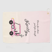 Golf Serviette Monogramme de Voiture de Course Rose Fun (Horizontal)