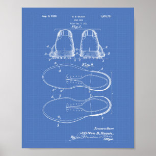 Golf Shoe 1932 Patent Art - Blauwdruk Poster