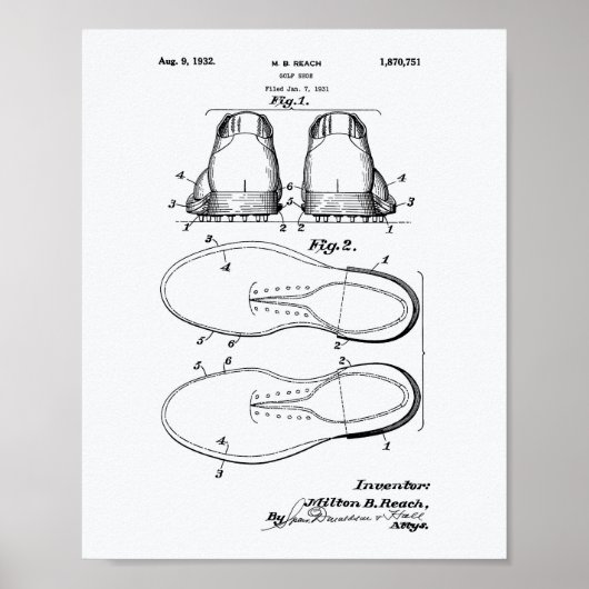 Golf Shoe 1932 Patent Art - Witboek Poster (Voorkant)