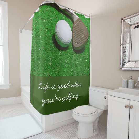 Golf Shower Curtain Life is goed met golfbal Douchegordijn (In situ)