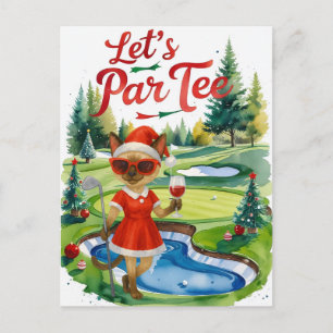 Golf Siamese Cat bevindt zich op de Christmas Golf Feestdagenkaart