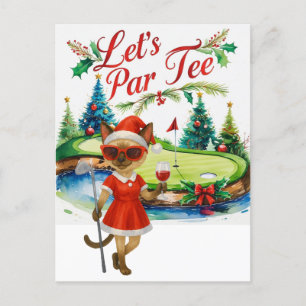 Golf Siamese Cat bevindt zich op de Christmas Golf Feestdagenkaart