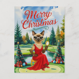 Golf Siamese Cat bevindt zich op de Christmas Golf Feestdagenkaart