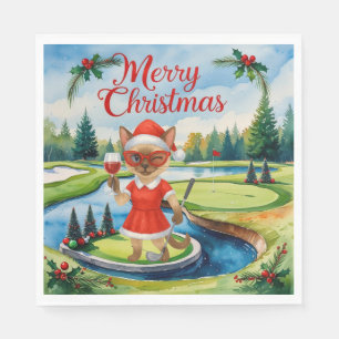 Golf Siamese Cat bevindt zich op de Christmas Golf Servet