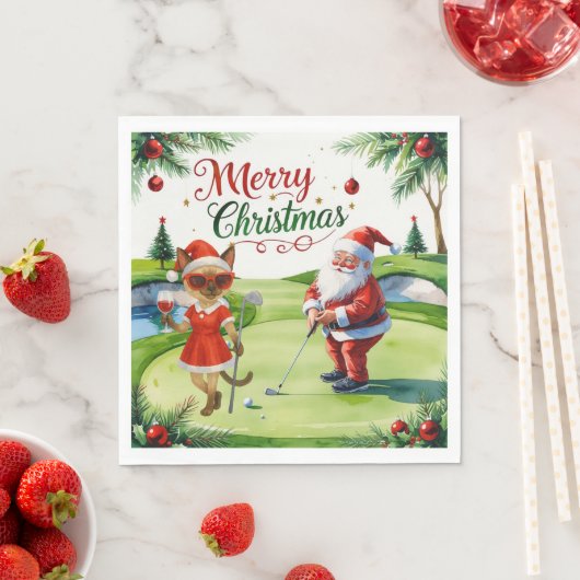 Golf Siamese Cat bevindt zich op de Christmas Golf Servet (Insitu)