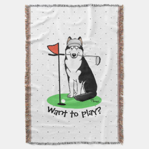 Golf Siberian Husky (zwart) Dog die Cute Funny spe Deken