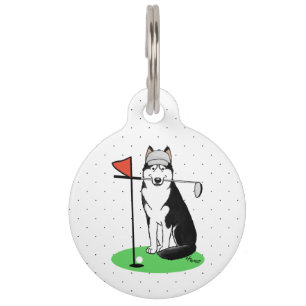 Golf Siberian Husky (zwart) Dog die Cute Funny spe Huisdierpenning