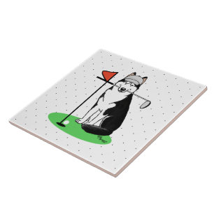 Golf Siberian Husky (zwart) Dog die Cute Funny spe Tegeltje