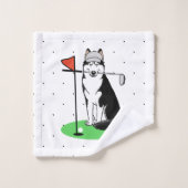 Golf Sibérien Husky (noir) Chien Jouant Mal Drôle (Gant de toilette)
