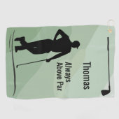Golf Silhouet, Mannelijk, Naam Op Groen Golfhanddoek (Horizontaal)