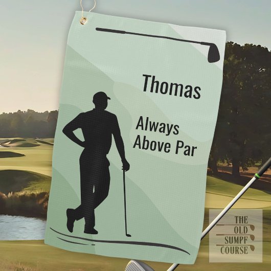 Golf Silhouet, Mannelijk, Naam Op Groen Golfhanddoek