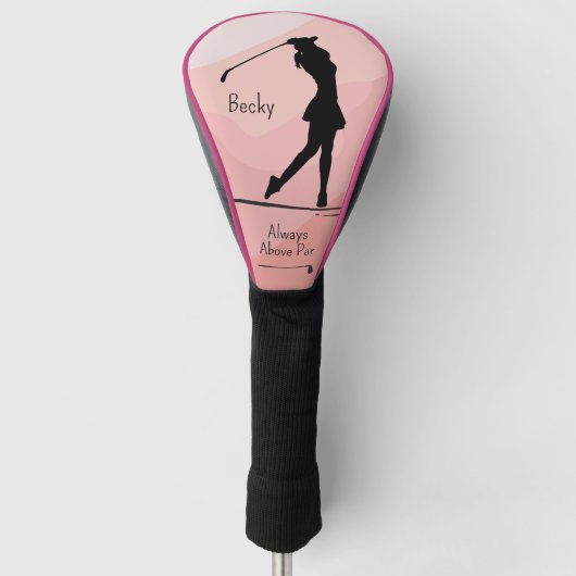 Golf silhouet, naam, tekst, op rood golfheadcover (Voorkant)