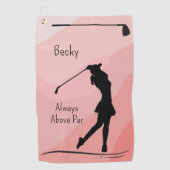 Golf Silhouette, Female, Name, On Red Golfhanddoek (Voorkant)